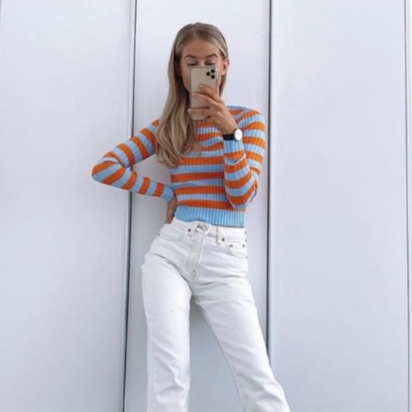 Zara Striped Long Sleeve Top in Orange and Blue - Picture 2 of 8